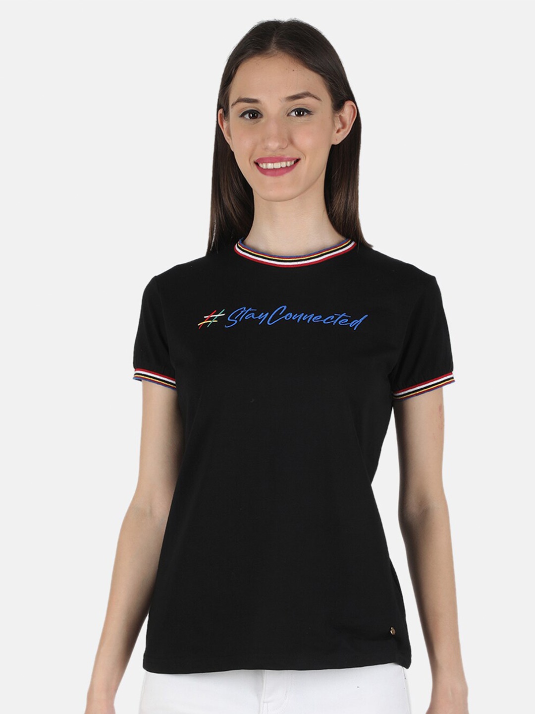 

Monte Carlo Women Black Typography Printed T-shirt