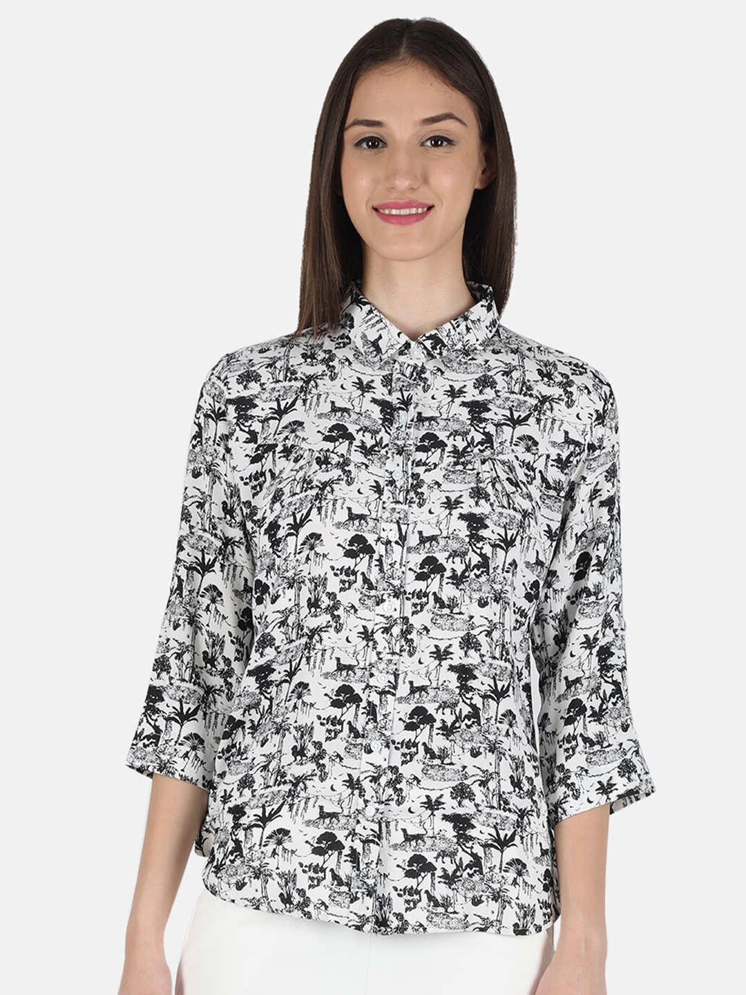 

Monte Carlo Black Floral Print Shirt Style Top