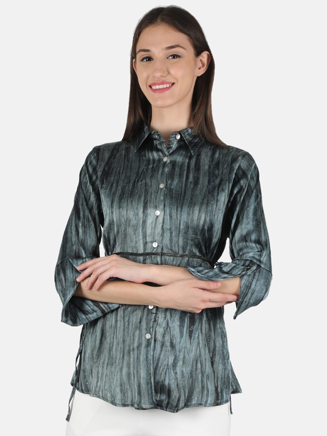

Monte Carlo Women Grey Print Shirt Style Top