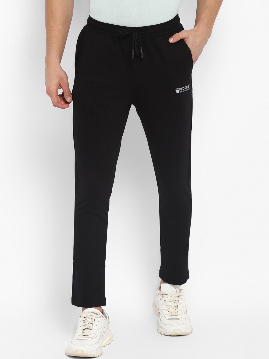 

Red Chief Men Black Solid Cotton Track Pant