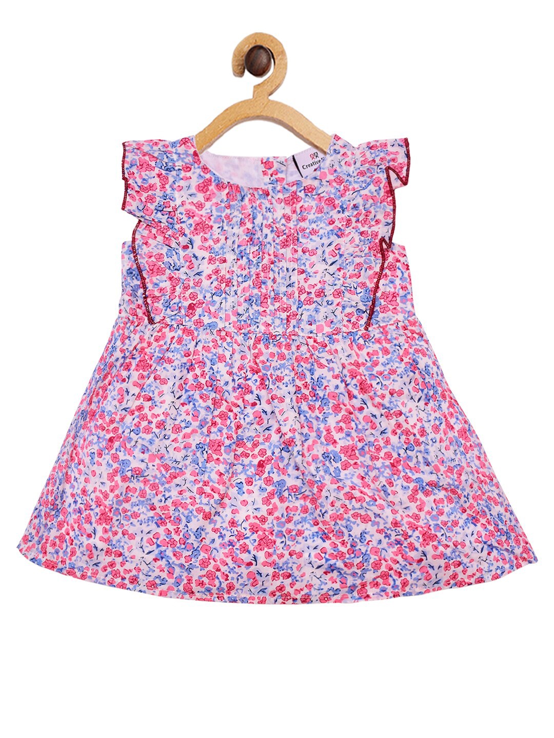 CREATIVE KIDS Floral Print Pleated Fit and Flare Baby Girls Dress, Pink