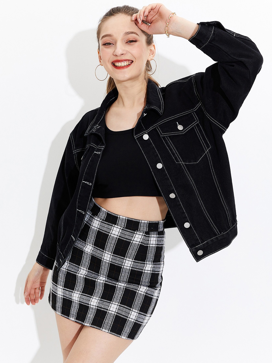 

URBANIC Women Black Tailored Jacket with Patchwork