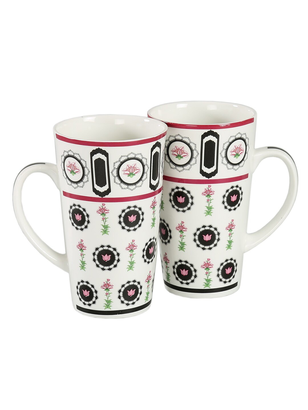 India Circus by Krsnaa Mehta Set of 2 White Printed Bone China Glossy Mugs 530ml each
