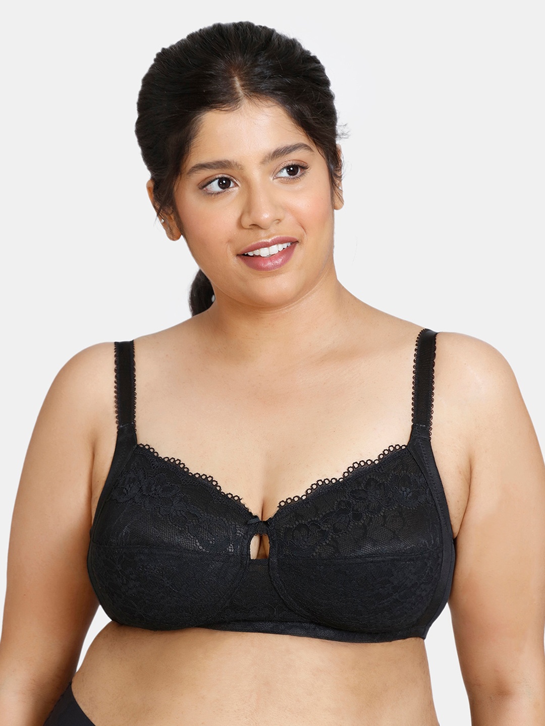 Zivame Women Black Non Wired Full Coverage Floral Lace Bra