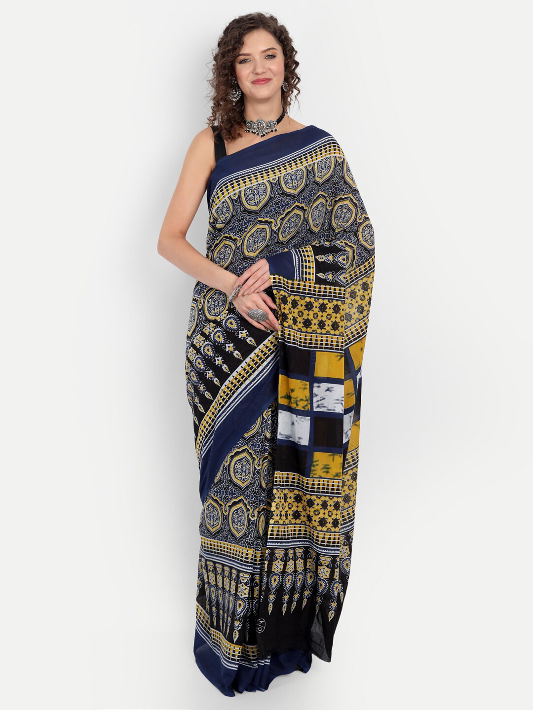 

BUTA BUTI Blue & Yellow Pure Cotton Saree