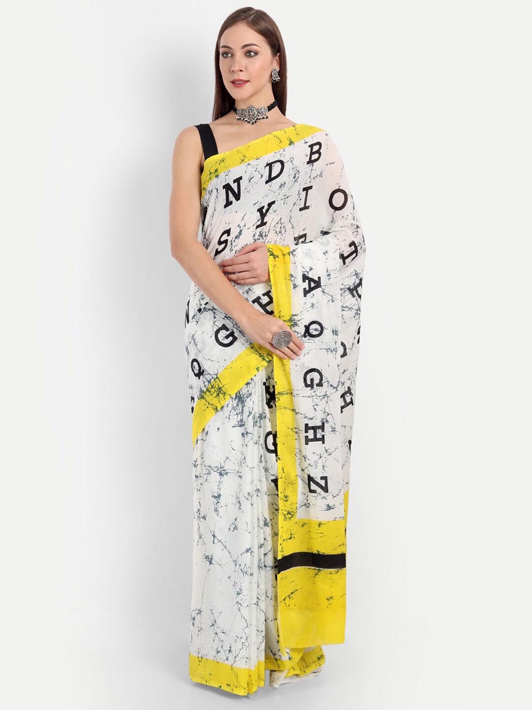 

BUTA BUTI White & Yellow Pure Cotton Saree
