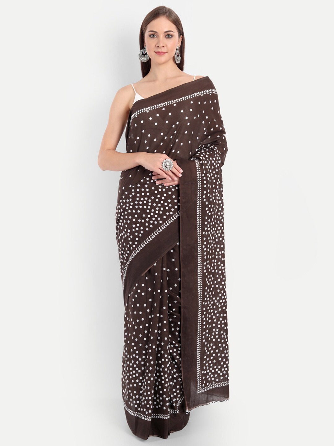 

BUTA BUTI Women Brown & White Printed Pure Cotton Saree