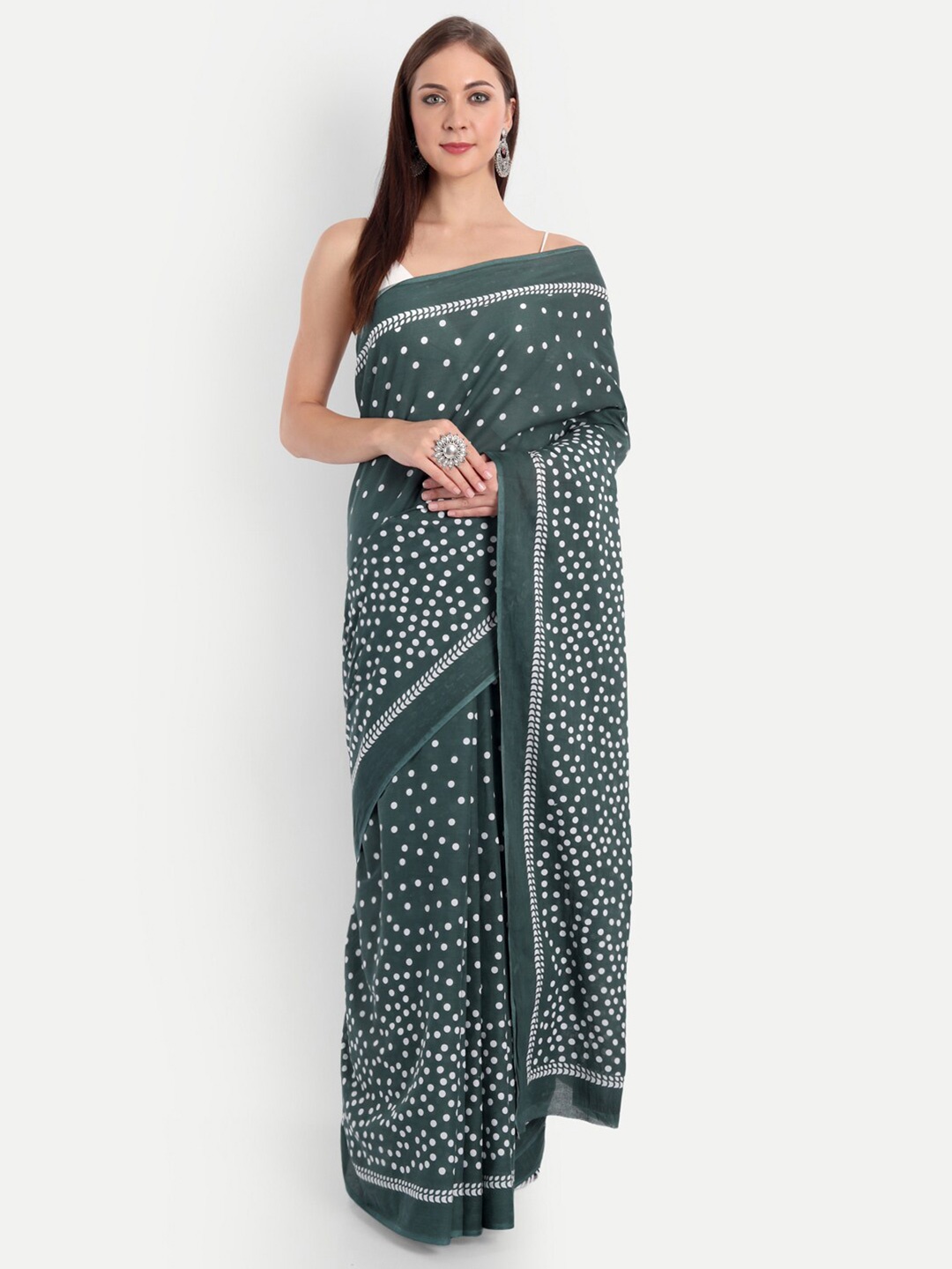 

BUTA BUTI Green & White Pure Cotton Saree