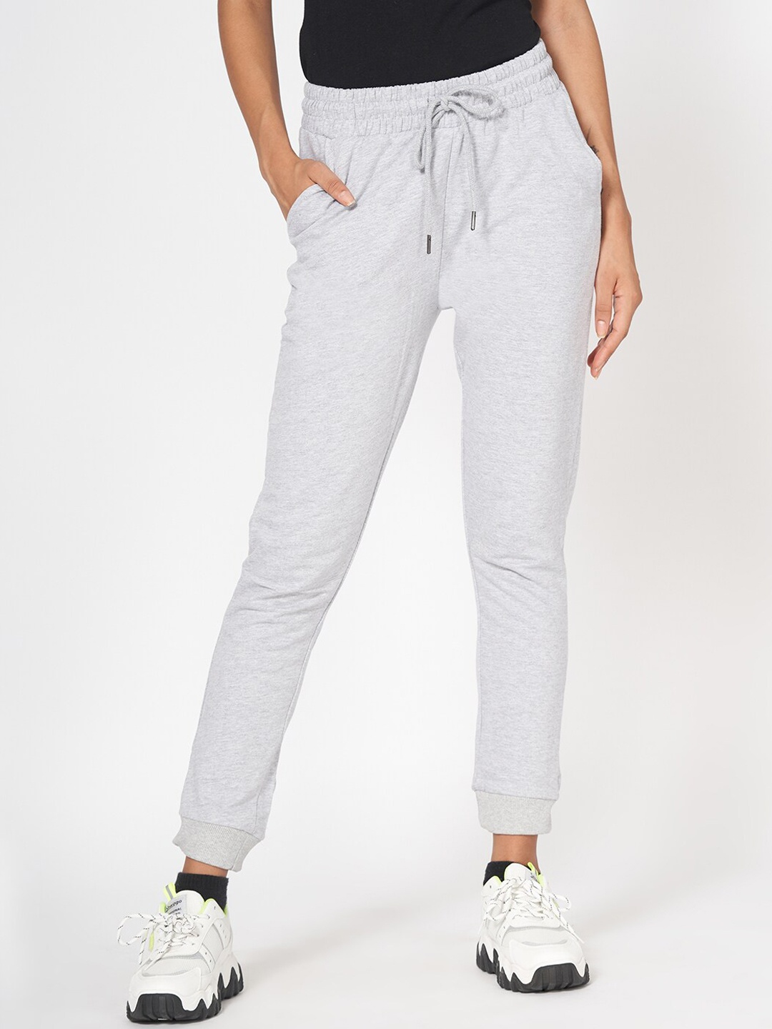 

CRE8 Women Grey Melange Solid Cotton Joggers