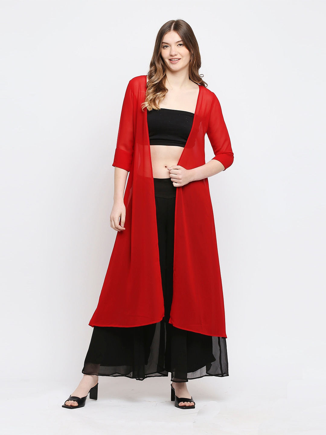 

Ira Soleil Women Red Longline Shrug