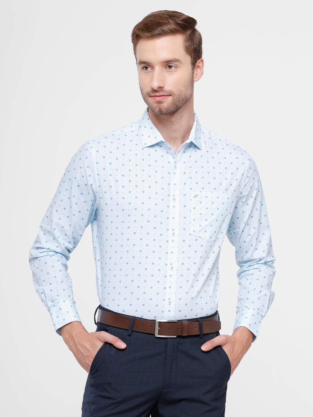 

CROYDON UK Men Blue Classic Regular Fit Printed Formal Shirt