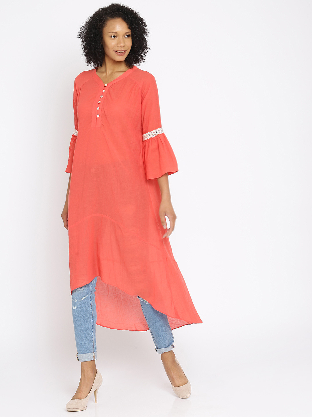 

AND Coral Pink Sheer High-Low Tunic