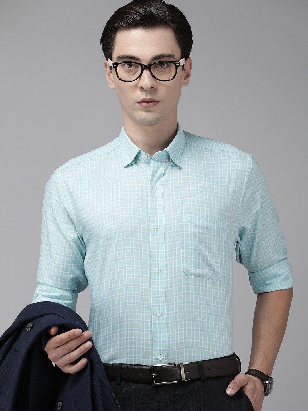 

Arrow Men Green & Blue Classic Fit Checked Pure Cotton Formal Shirt