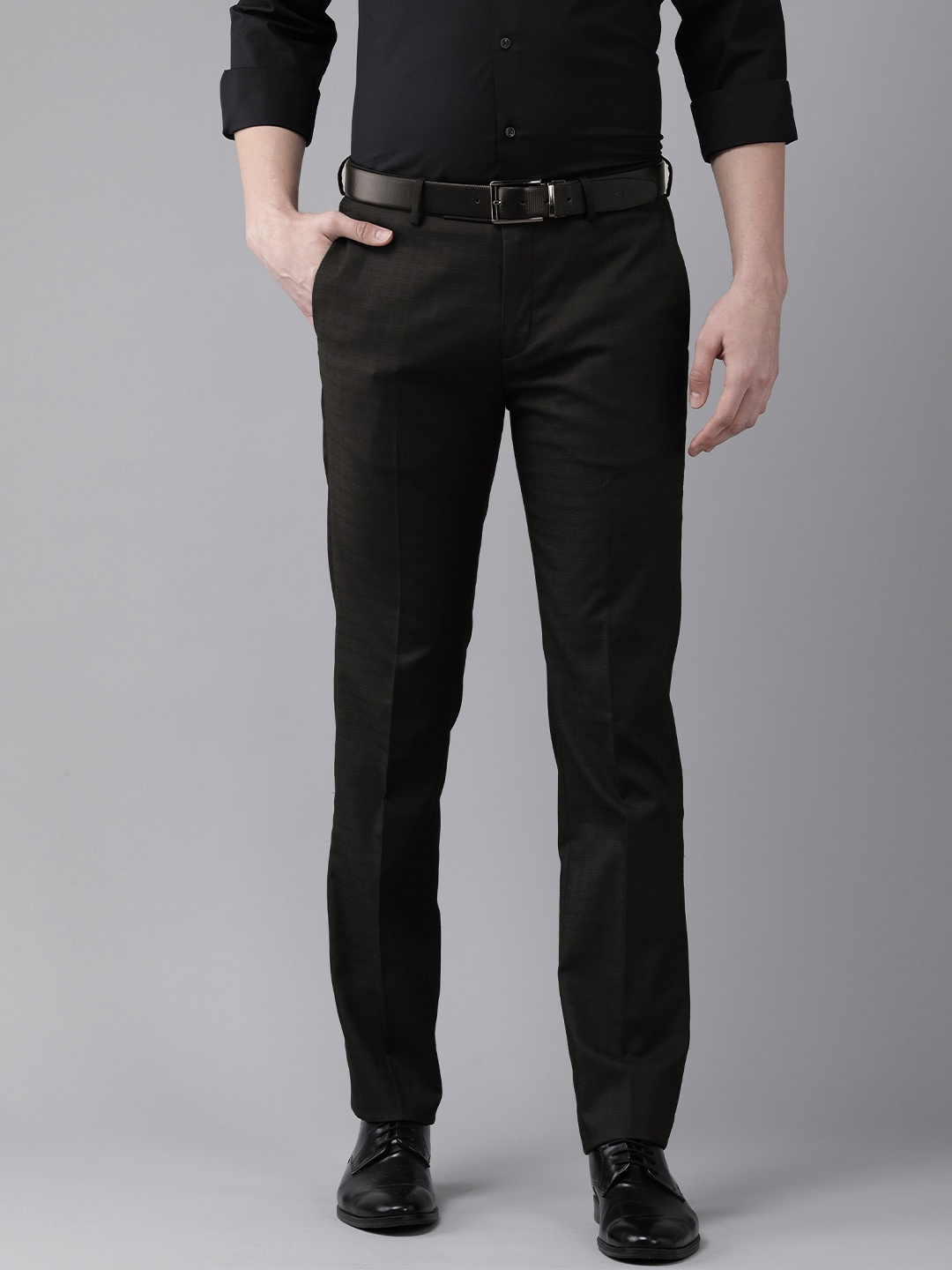 

Arrow Men Dark Grey Checked Mid Rise Original Formal Trousers