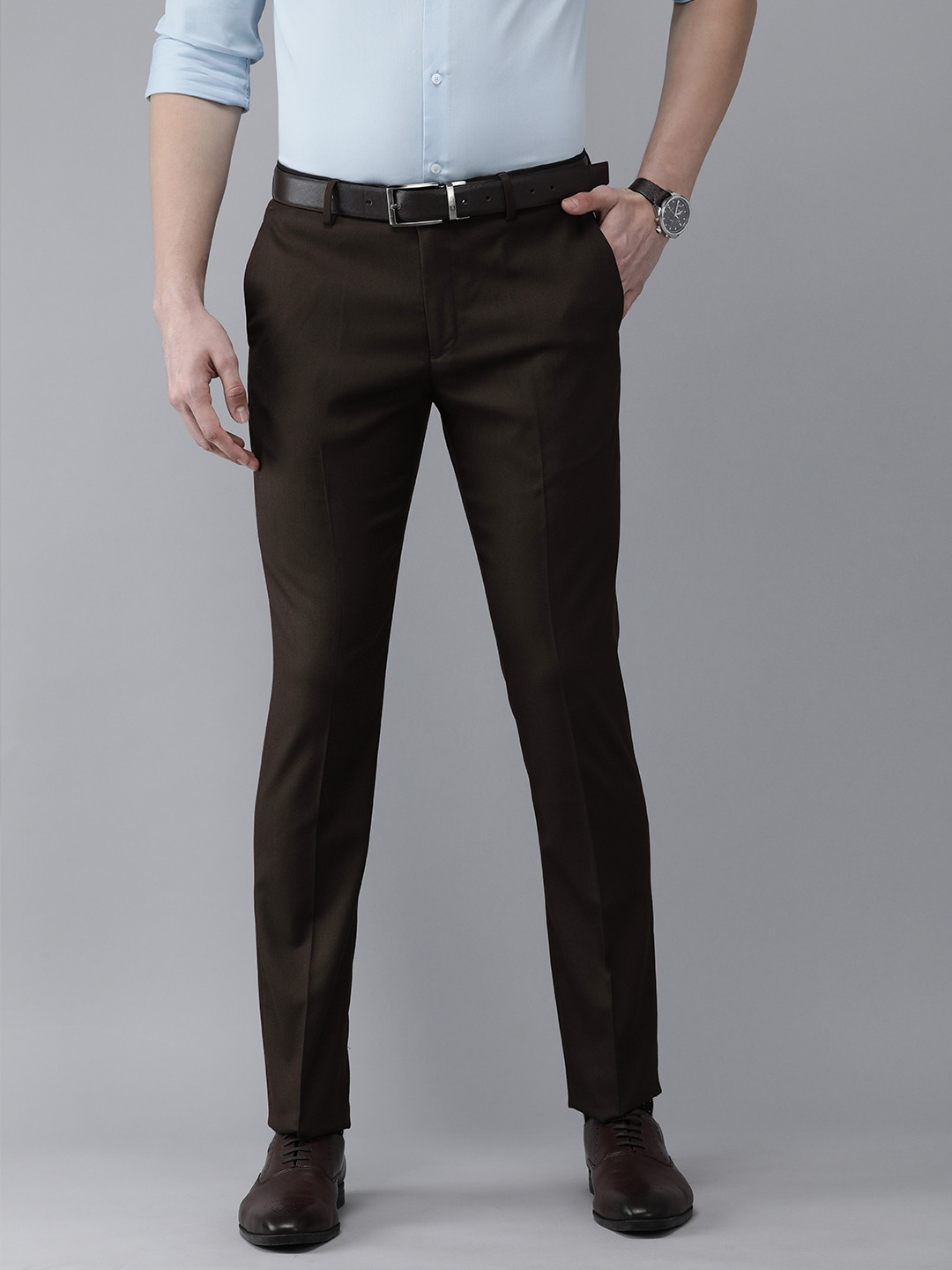

Arrow Men Dark Brown Solid Mid-Rise Original Tailored Fit Formal Trousers