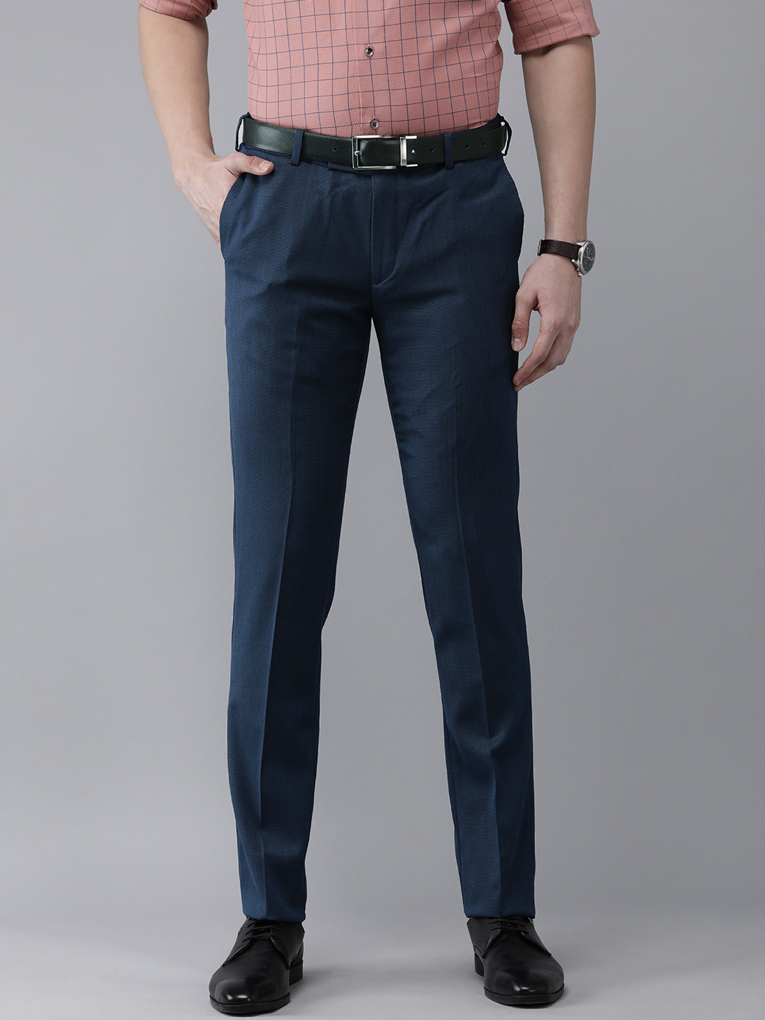 

Arrow Men Navy Blue Slim Fit Textured Trousers