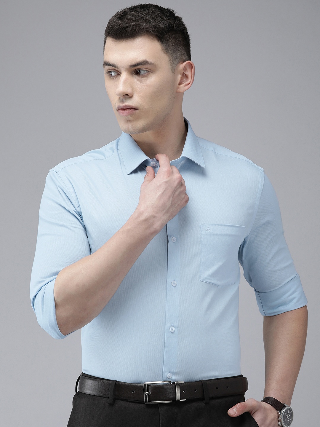 

Arrow Men Light Blue Self Design Original Slim Fit Pure Cotton Formal Shirt