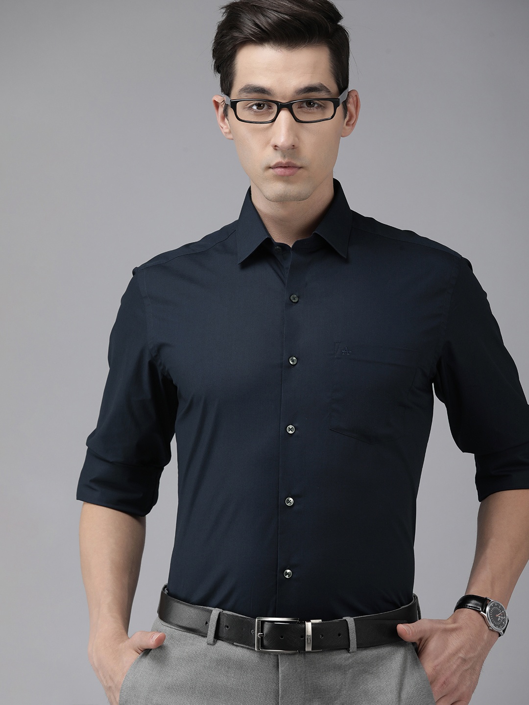 

Arrow Men Navy Blue Solid Original Slim Fit Pure Cotton Formal Shirt