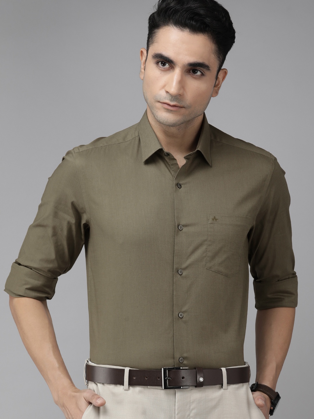 

Arrow Men Olive Green Solid Original Slim Fit Pure Cotton Formal Shirt