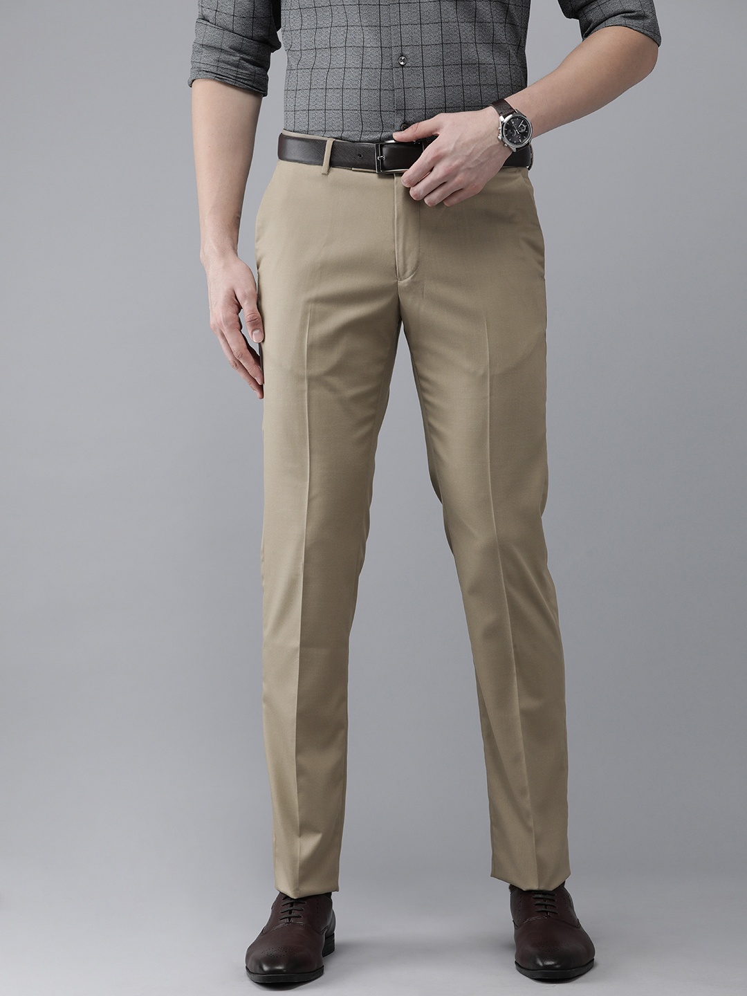 

Arrow Men Beige Solid Mid-Rise Original Tailored Fit Formal Trousers
