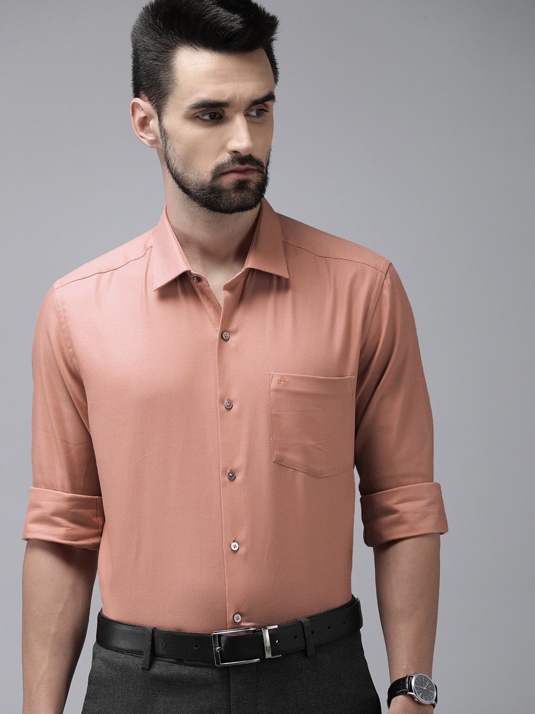 

Arrow Men Orange Self Design Originals Slim Fit Pure Cotton Casual Shirt