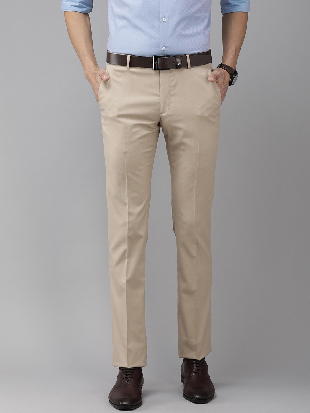 

Arrow Men Khaki Solid Original Tailored Fit Mid-Rise Formal Trousers