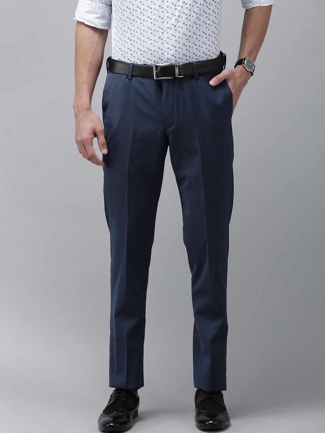 

Arrow Men Navy Blue Solid Hudson Tailored Fit Trousers