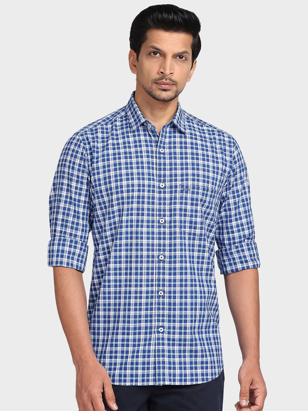

ColorPlus Men Blue Tailored Fit Checked Casual Shirt
