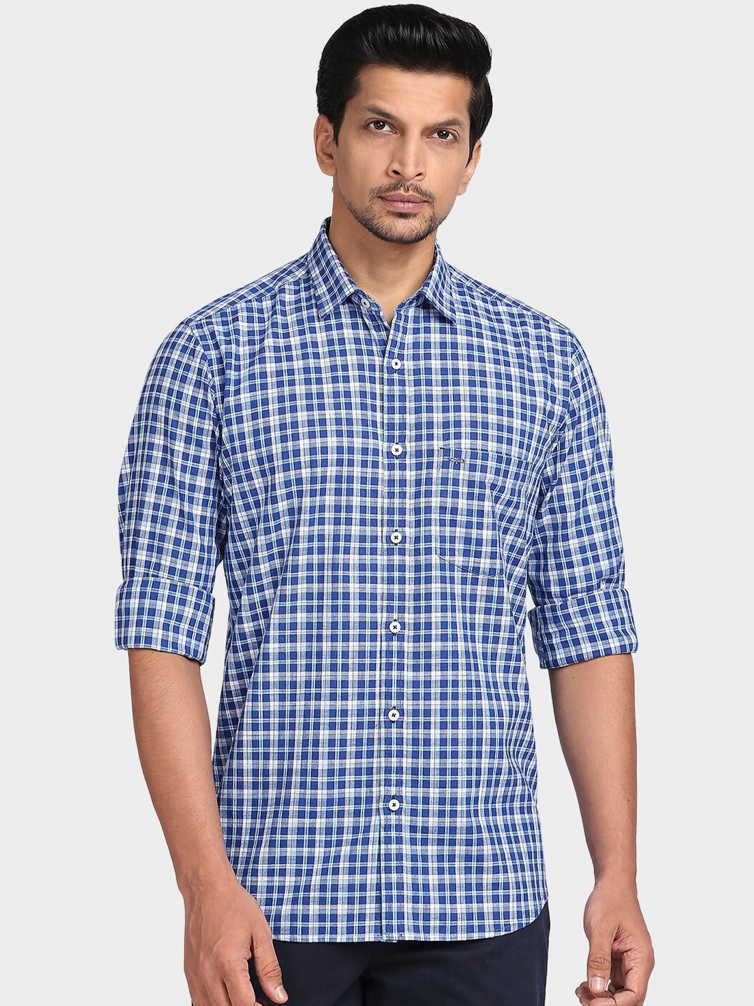 

ColorPlus Men Blue Tailored Fit Checked Casual Shirt