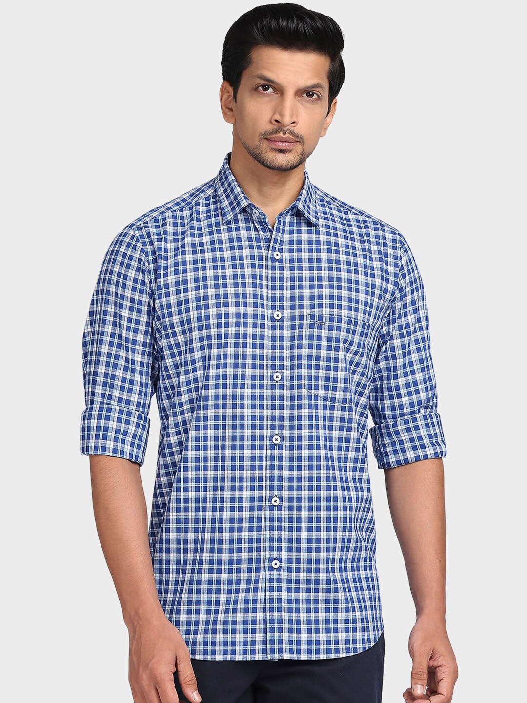 

ColorPlus Men Blue Tailored Fit Checked Casual Shirt