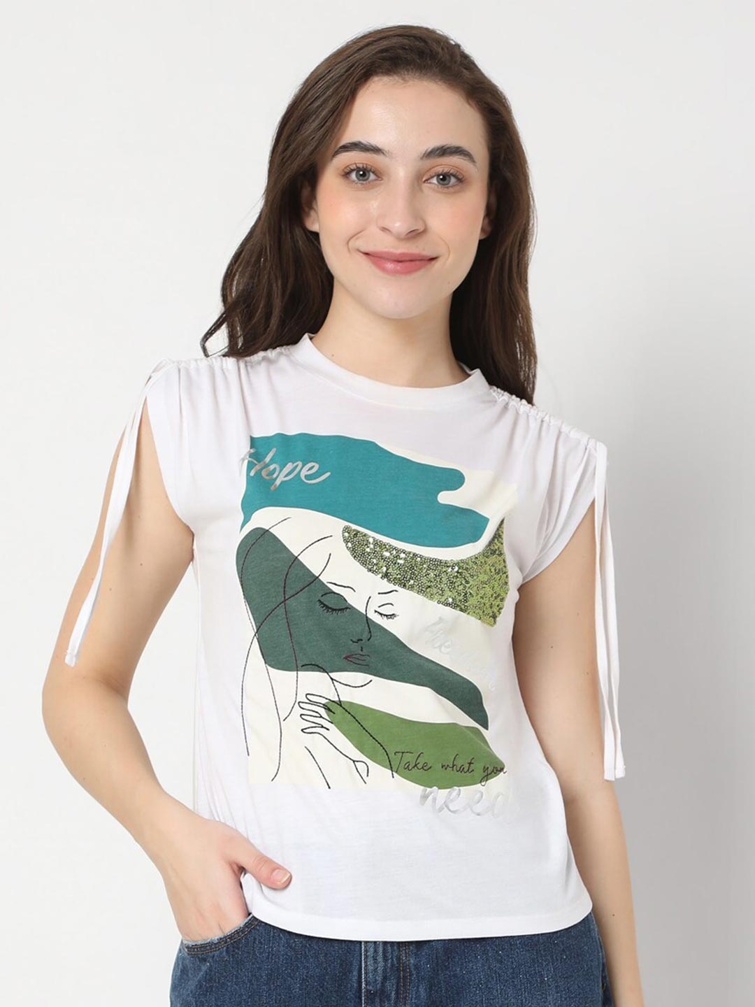 

Vero Moda Women White Printed T-shirt