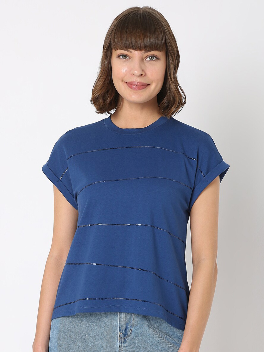 

Vero Moda Women Blue Extended Sleeves T-shirt