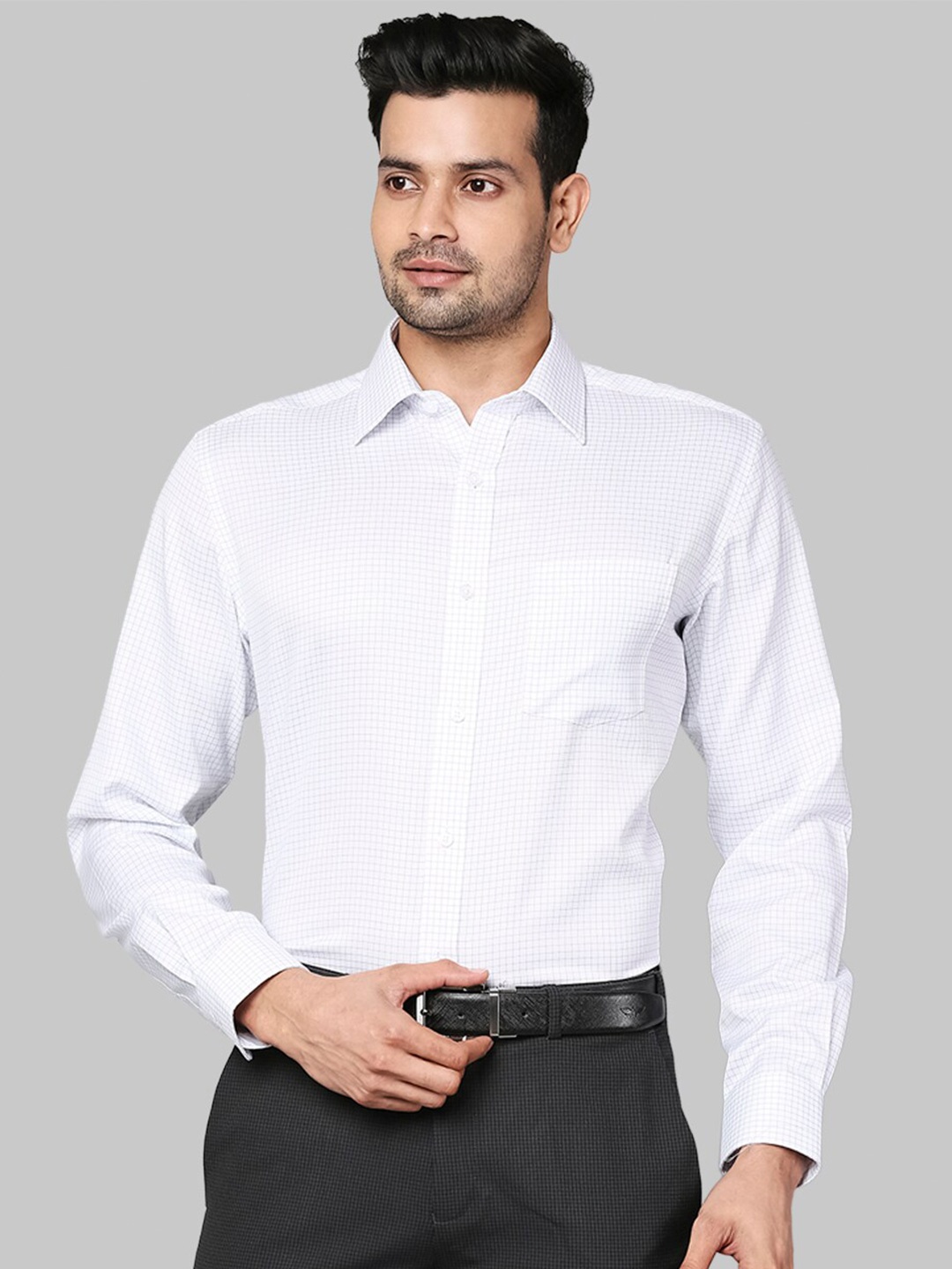 Park Avenue Men White Micro Checks Opaque Checked Formal Shirt