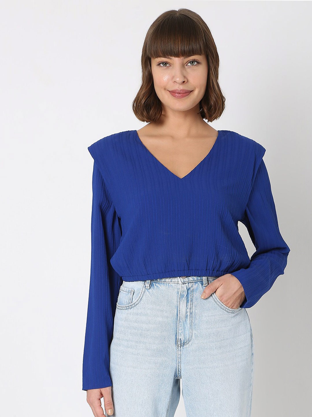

Vero Moda Blue Striped Layered Crop Top