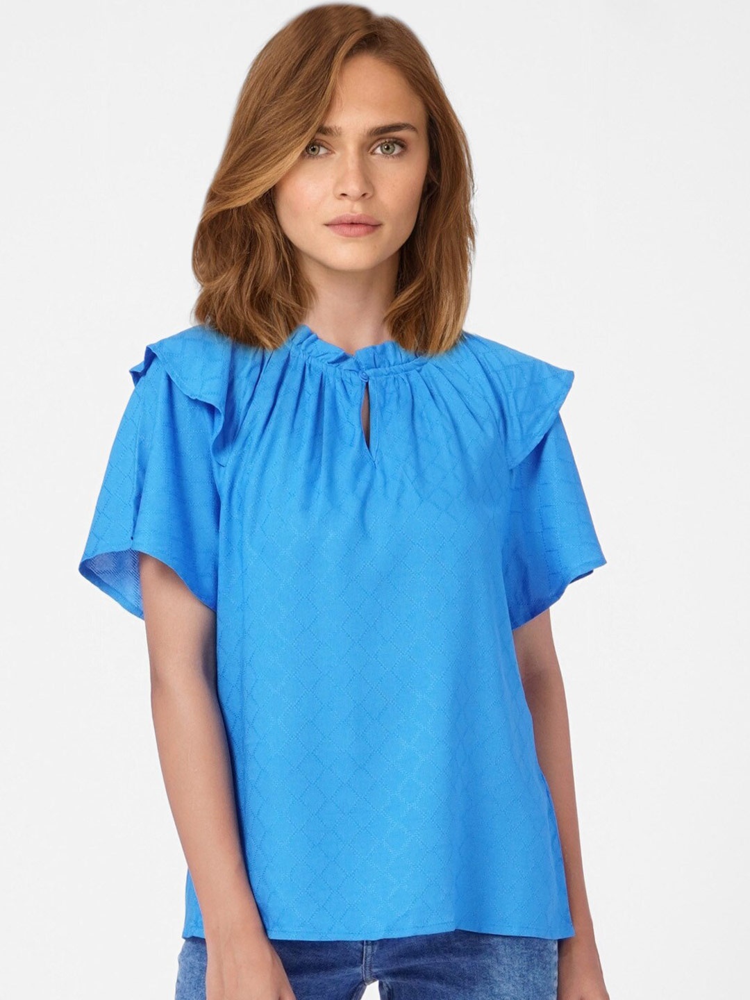 

Vero Moda WOMEN Blue Geometric Ruffles Top