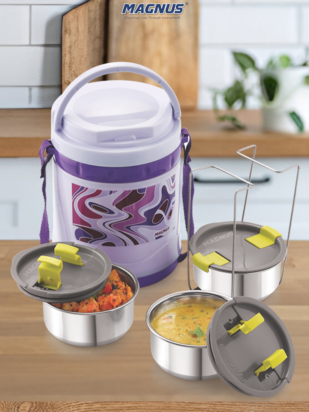 

MAGNUS Violet Set of 3 Dishwasher Safe Stainless Steel Insulated Lunch Box