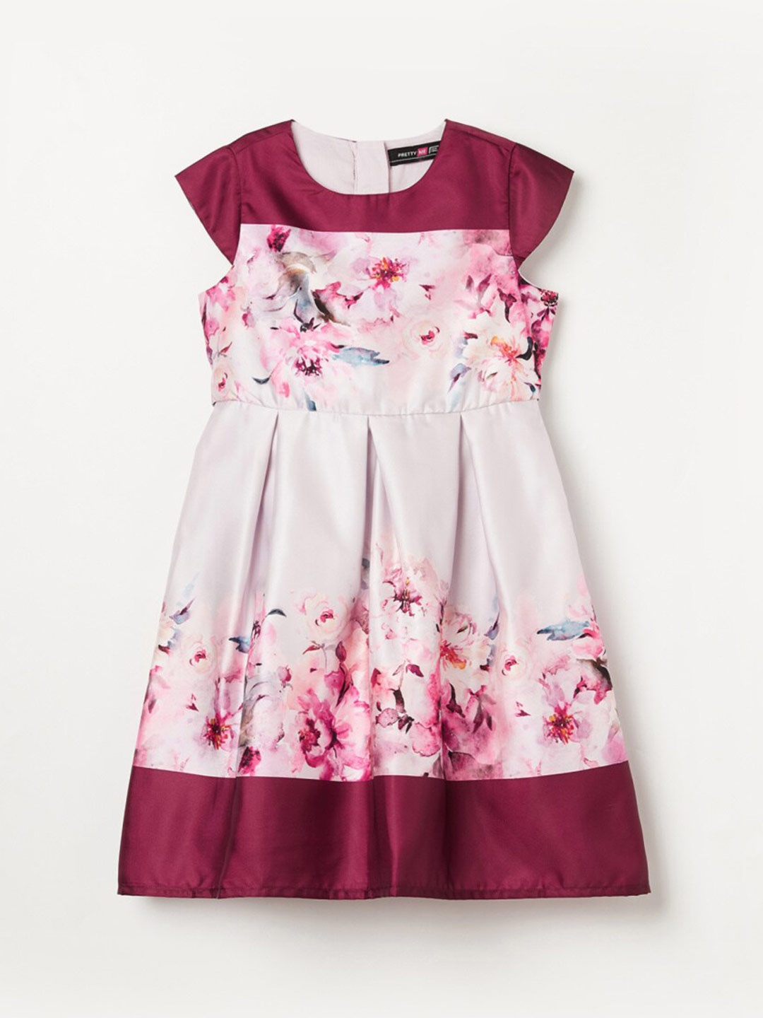 

Fame Forever by Lifestyle Girls Cream-Coloured & Maroon Floral Fit and Flare Dress