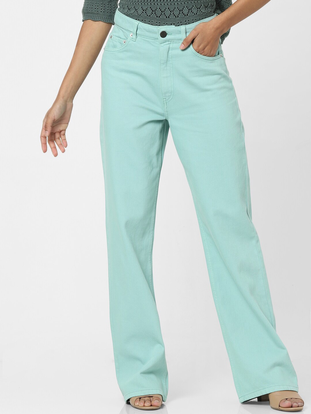 

ONLY Women Sea Green Straight Fit High-Rise Jeans