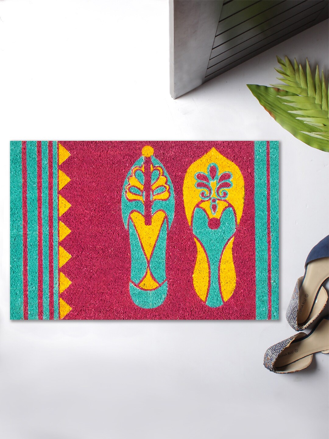 

India Circus by Krsnaa Mehta Red & Yellow Printed Anti-Skid Disco Hedwig Doormat