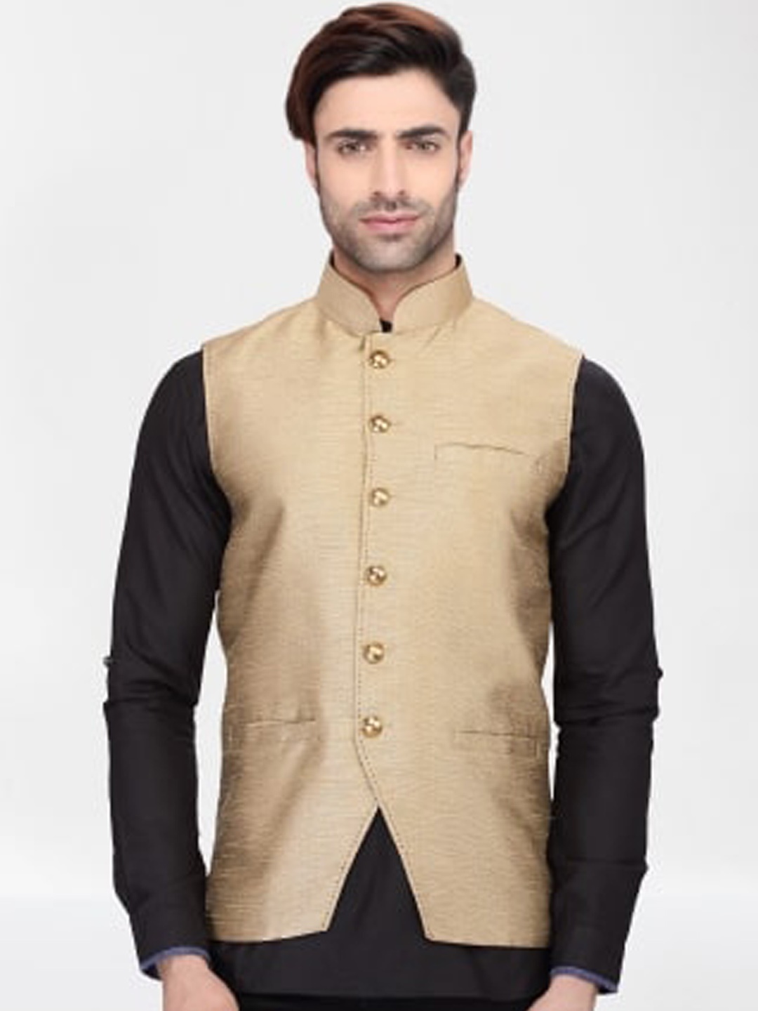 

RG DESIGNERS Men Gold-Colored Solid Nehru Jackets