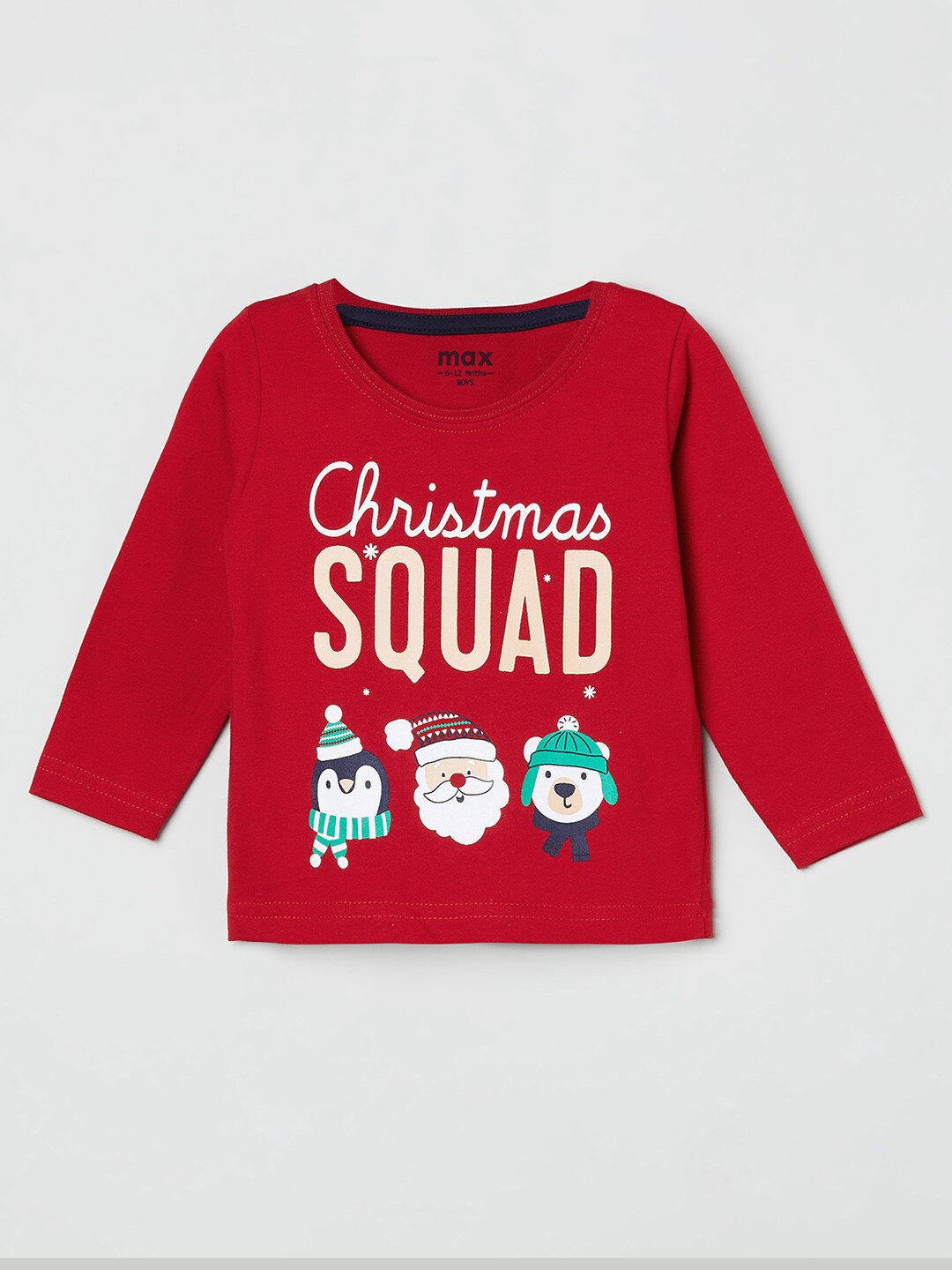 

max Boys Red Typography Printed Cotton Round Neck T-shirt