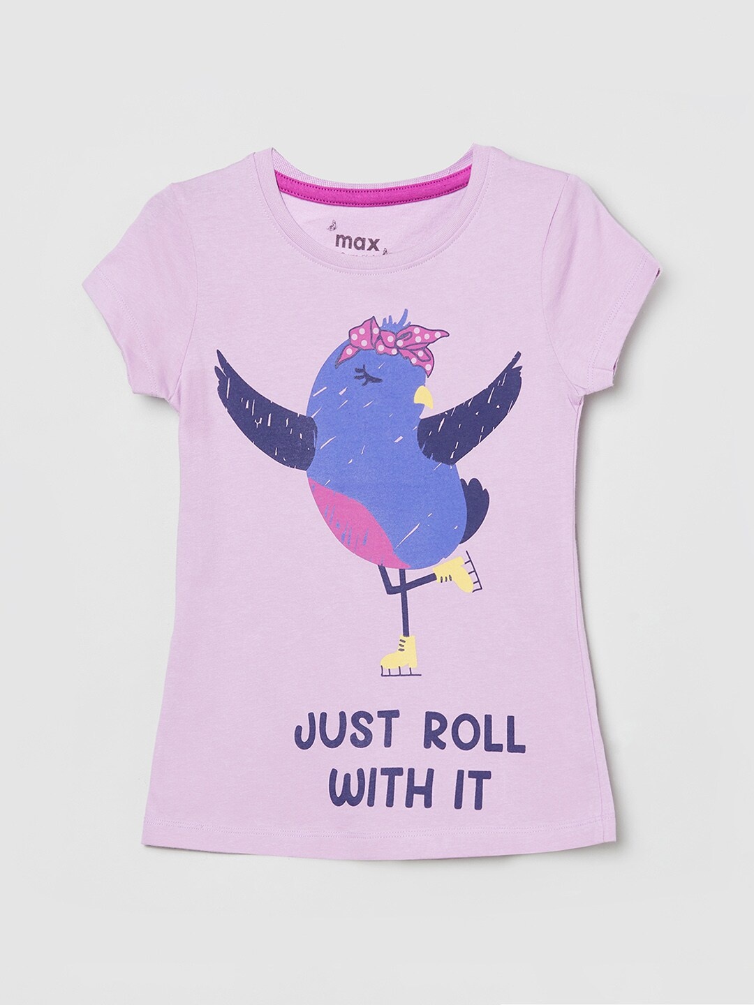 

max Girls Purple Graphic Printed Regular Fit T-shirt