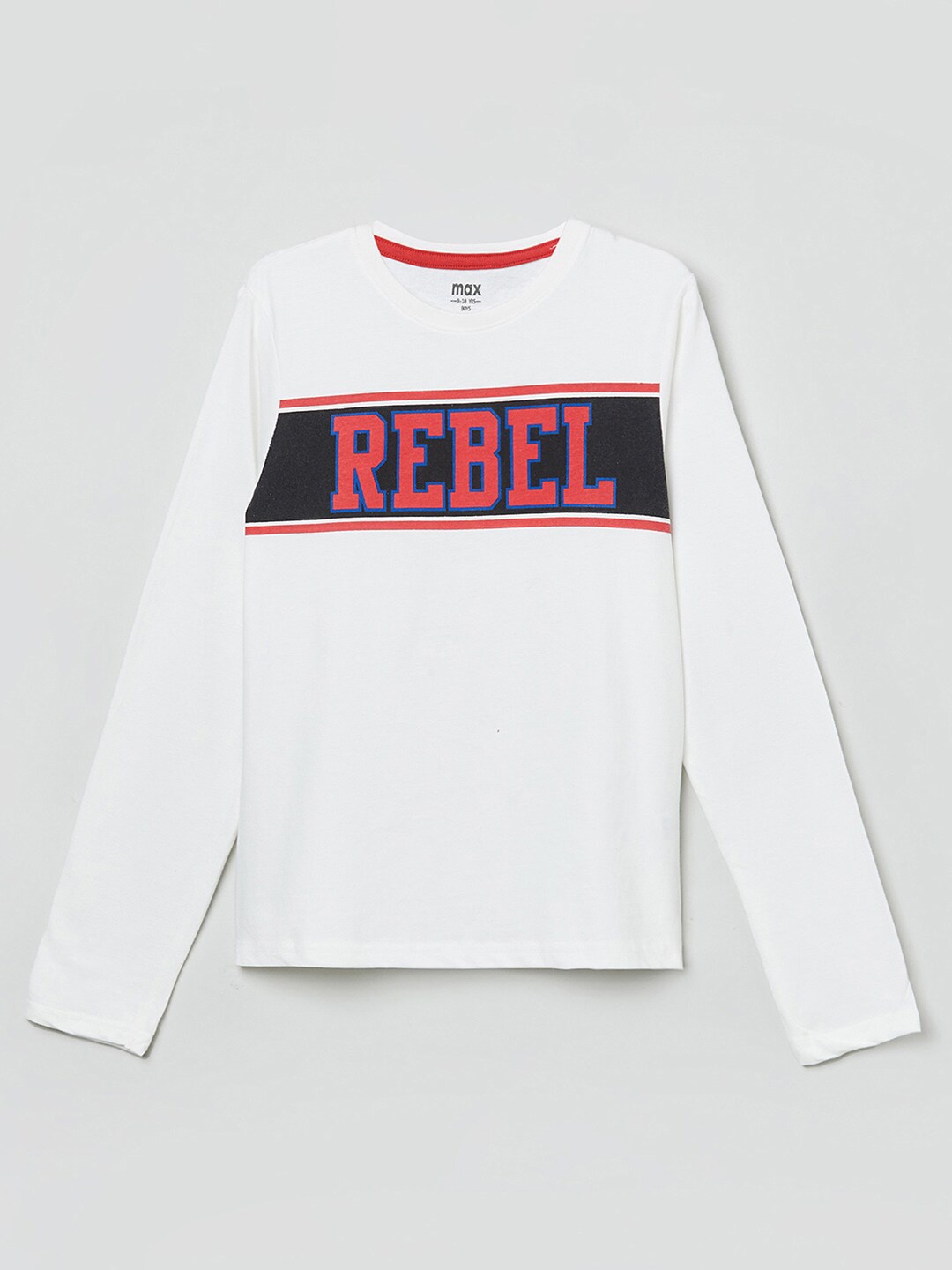 

max Boys White Typography Printed Pure Cotton T-shirt