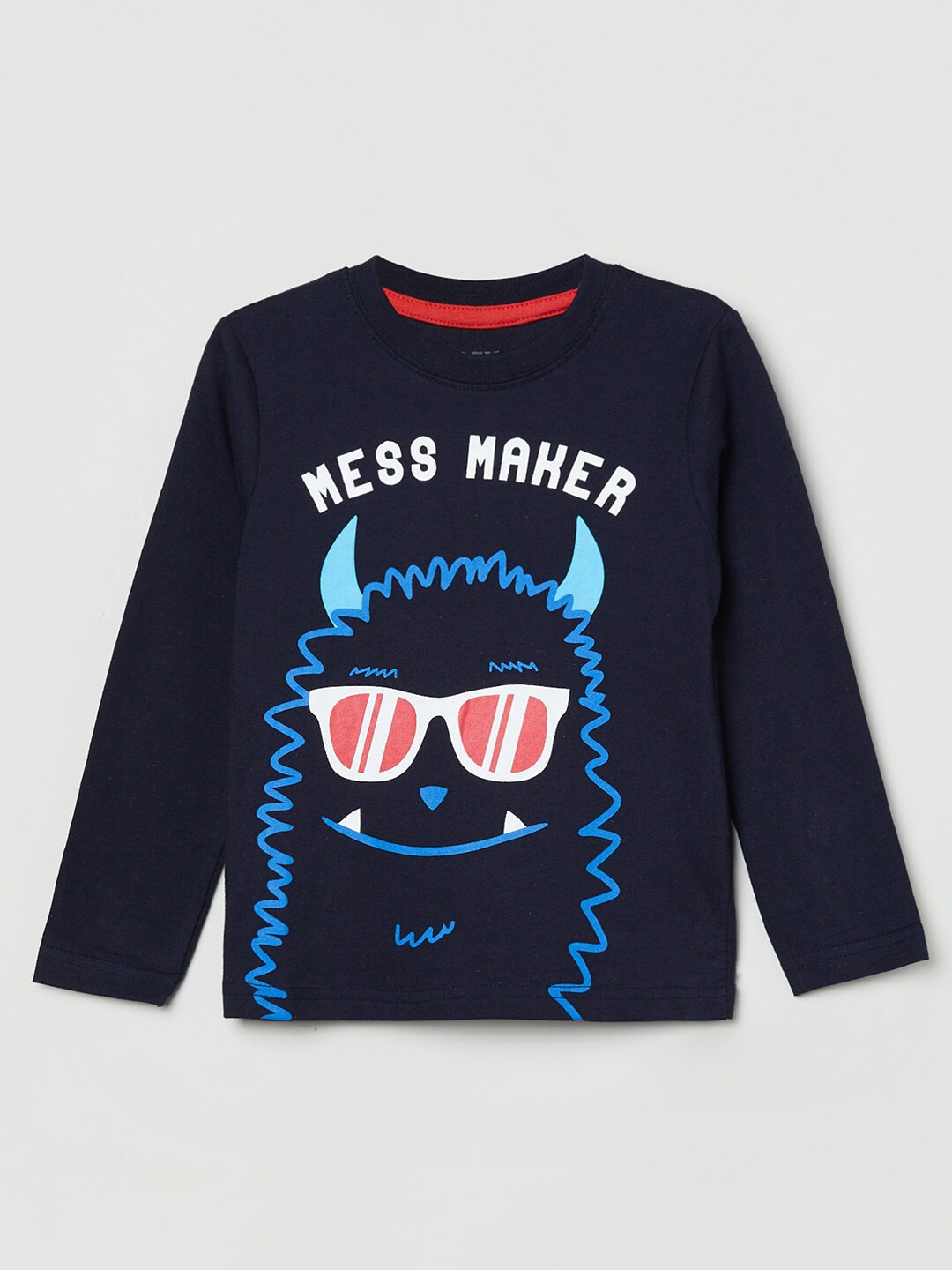 

max Boys Navy Blue & White Printed T-shirt