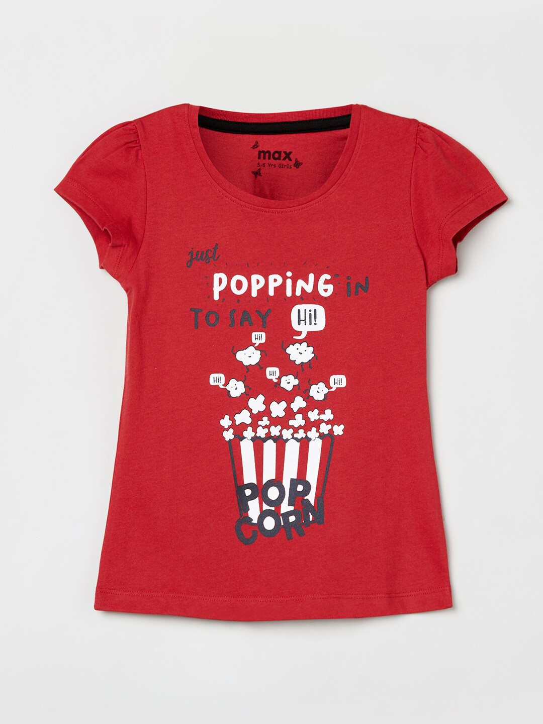 

max Girls Red Printed Cotton T-shirt
