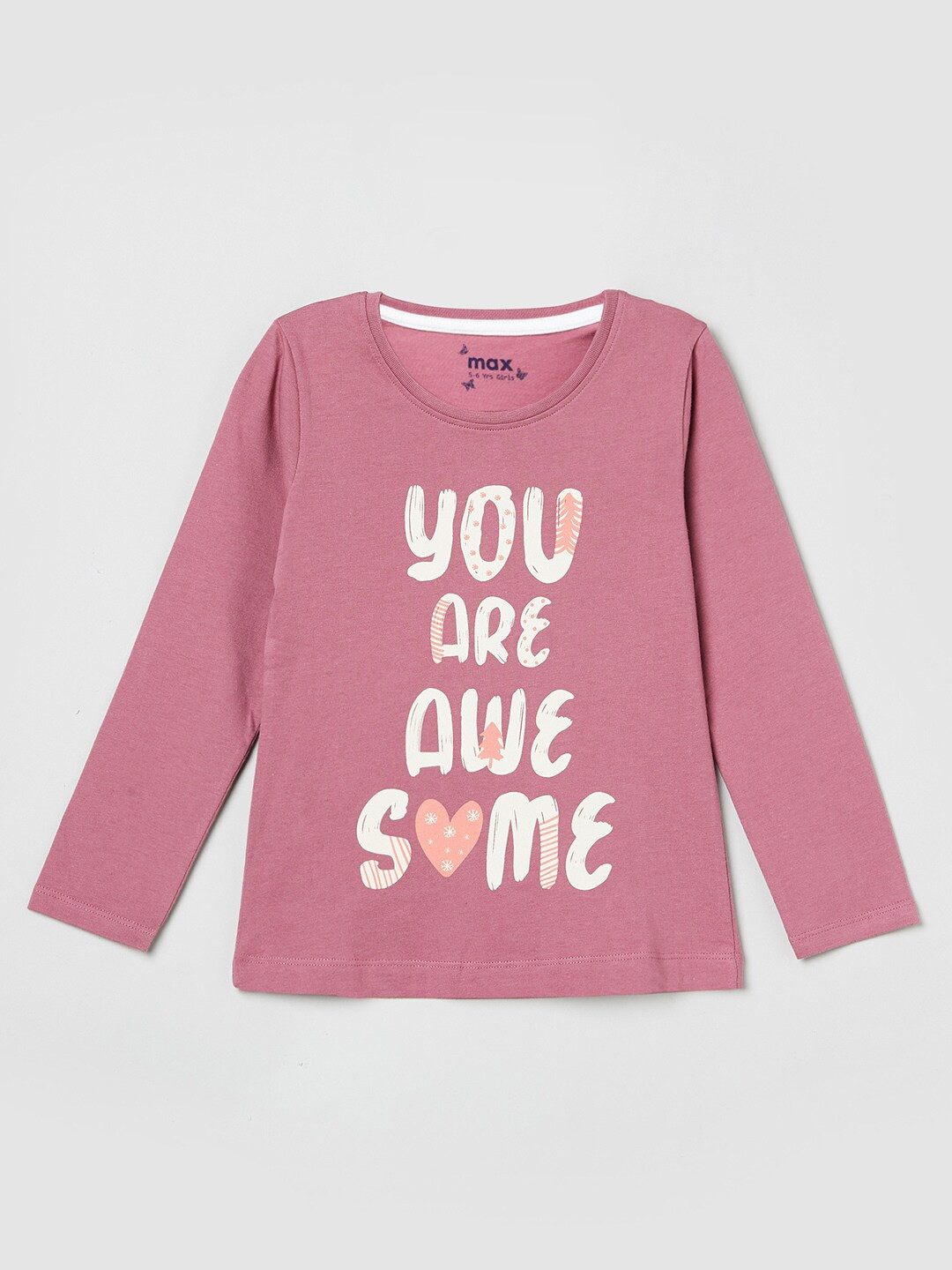 

max Girls Pink Typography Printed T-shirt