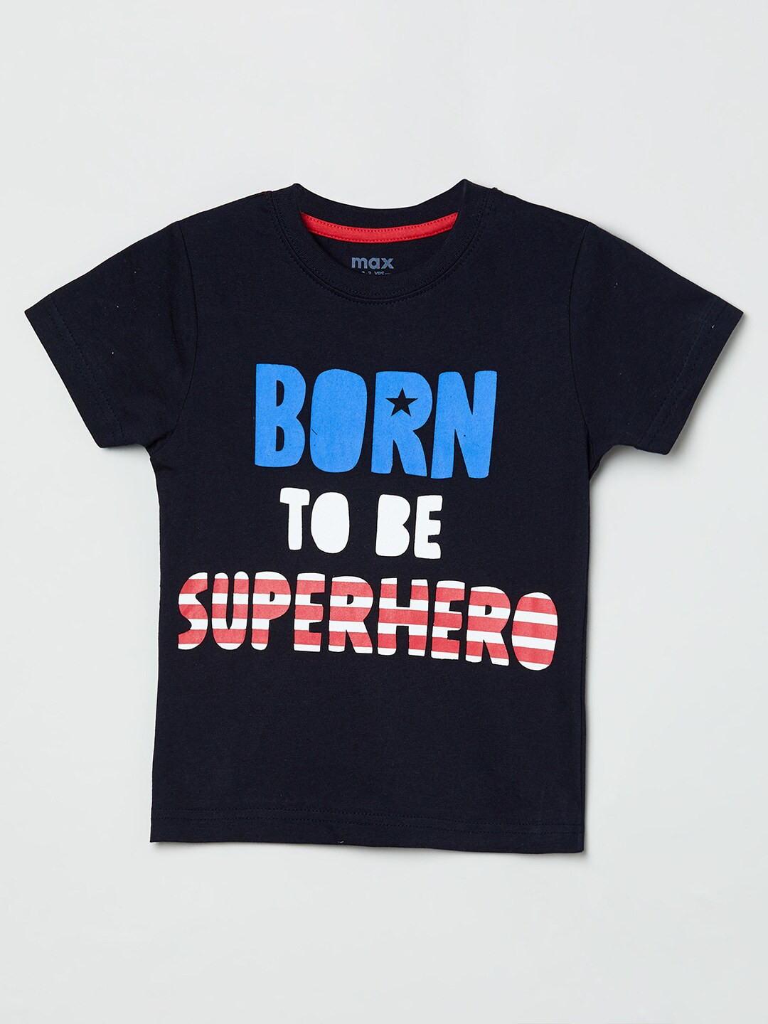 

max Boys Navy Blue Typography Printed Round Neck T-shirt