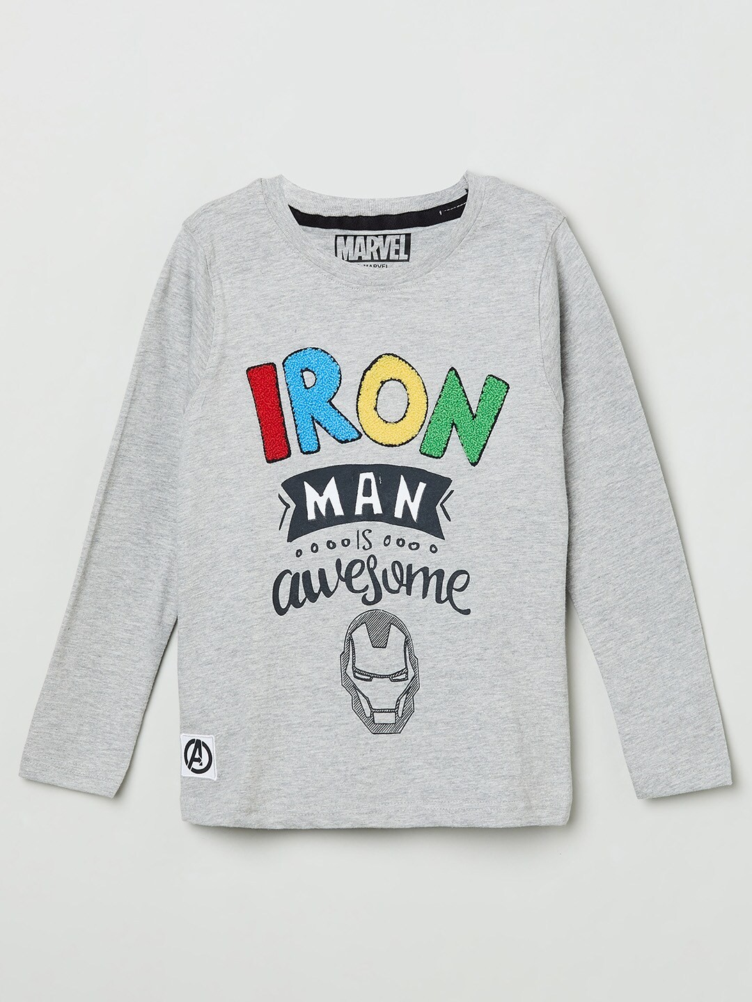 

max Boys Grey Typography Printed Applique T-shirt