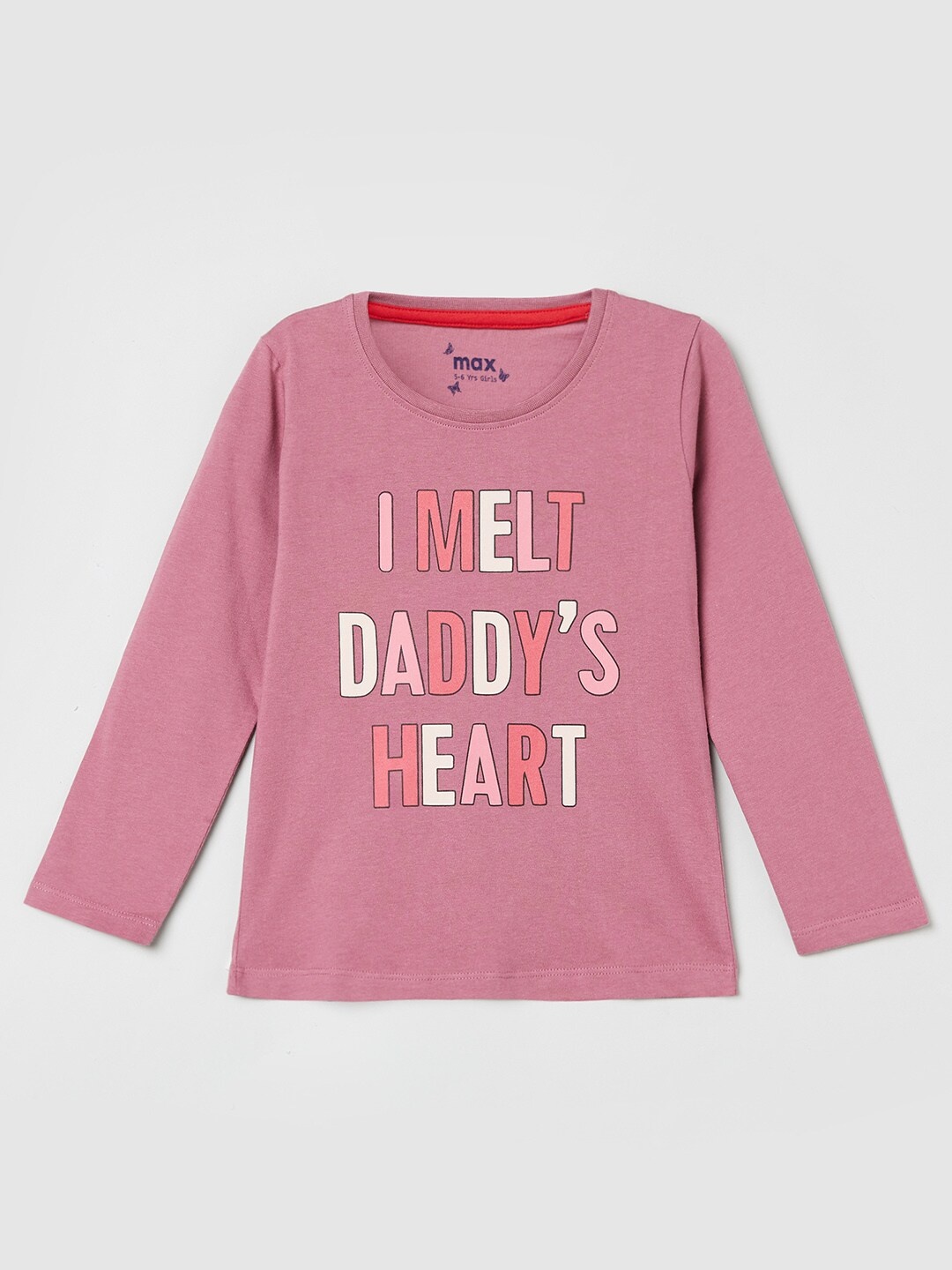 

max Girls Pink Typography Printed Cotton T-shirt