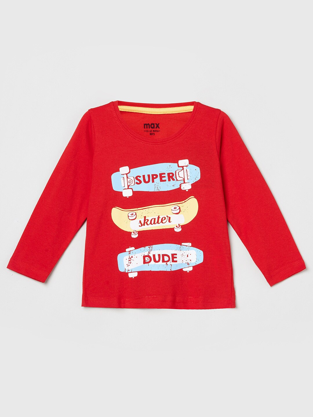 max Boys Red Typography Printed T-shirt
